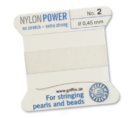 WHITE: Griffin Rijgdraad Nylon 0.45mm No. 2 (NY2)