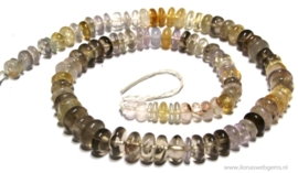 Kwarts kralen choker rondel Citrien/Rookkwarts/Bergkristal (G39A)