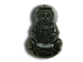 Zwarte Jaspis Buddha hanger ca. 53x35mm