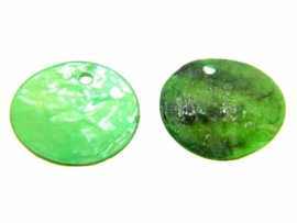 Parelmoer schijfjes groen ca. 15mm (26 gram=ca.75stuks)