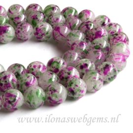 Jade spikkel groen-paars rond ca. 12mm