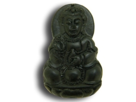 Zwarte Jaspis Buddha Kwan Yin ca. 46x29mm