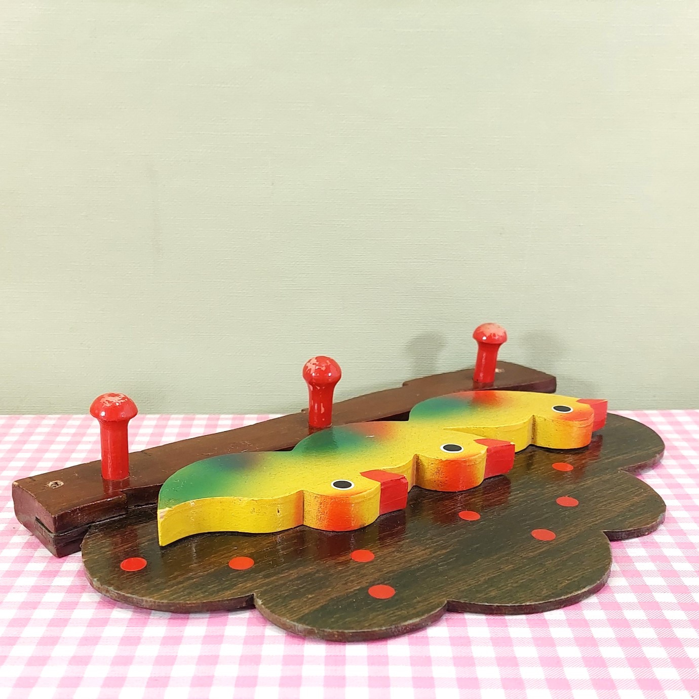 Vintage houten speelgoed - kinderkapstok met vogeltjes - Jaren 70
