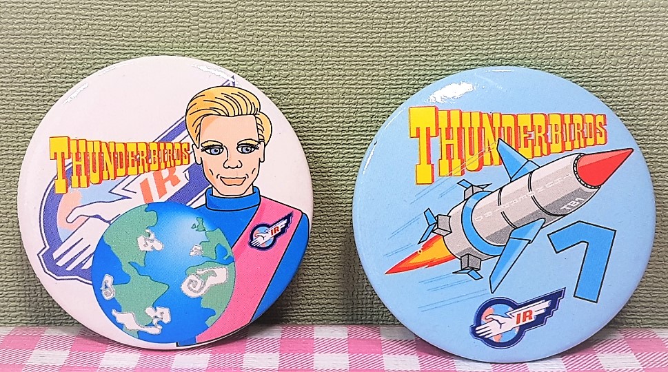 Vintage Thunderbirds buttons set van 2 – jaren 90 - Raket/Figuur