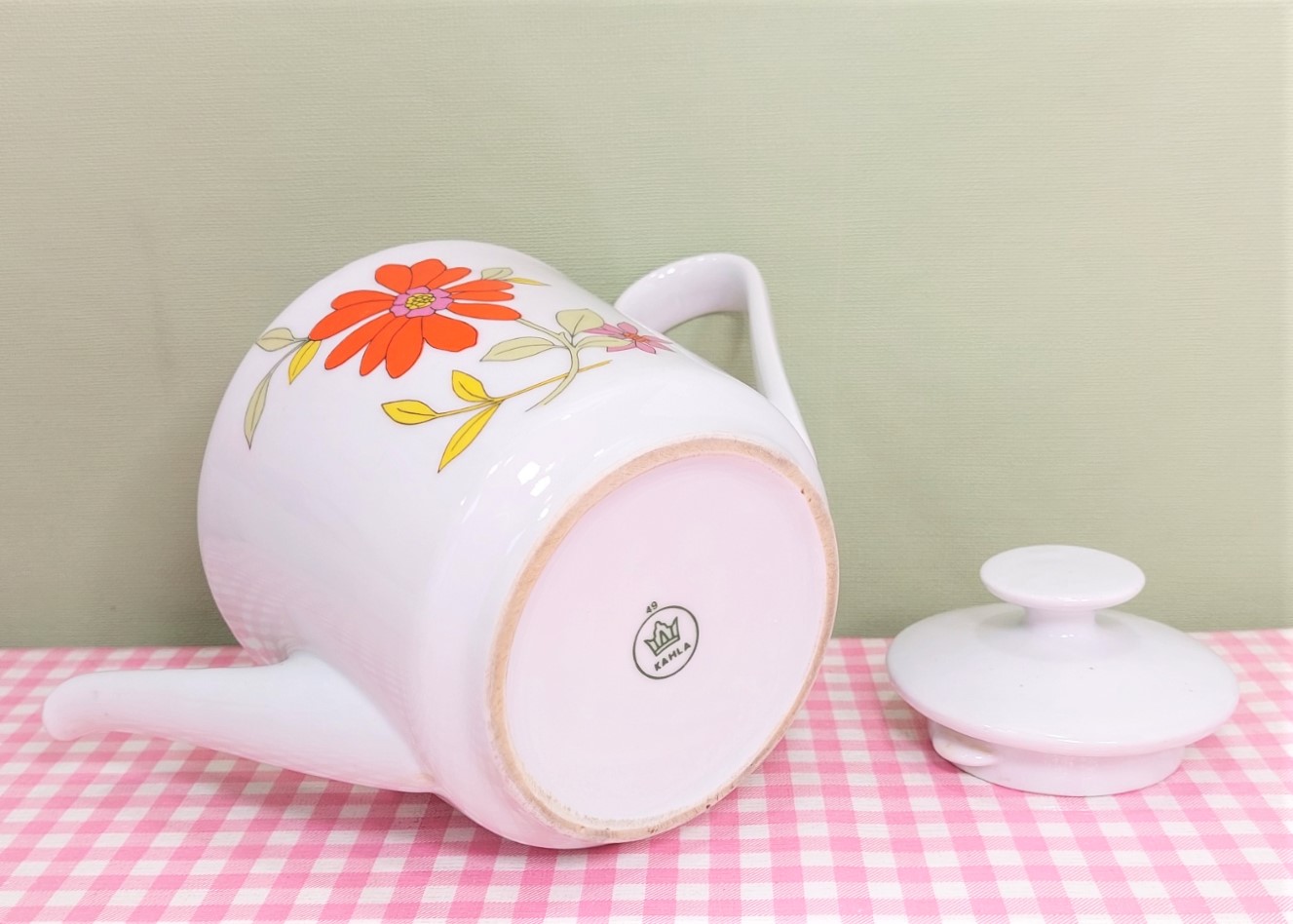 Vintage Kahla theepot gebloemd - Jaren 70 - Retro servies - 14 cm