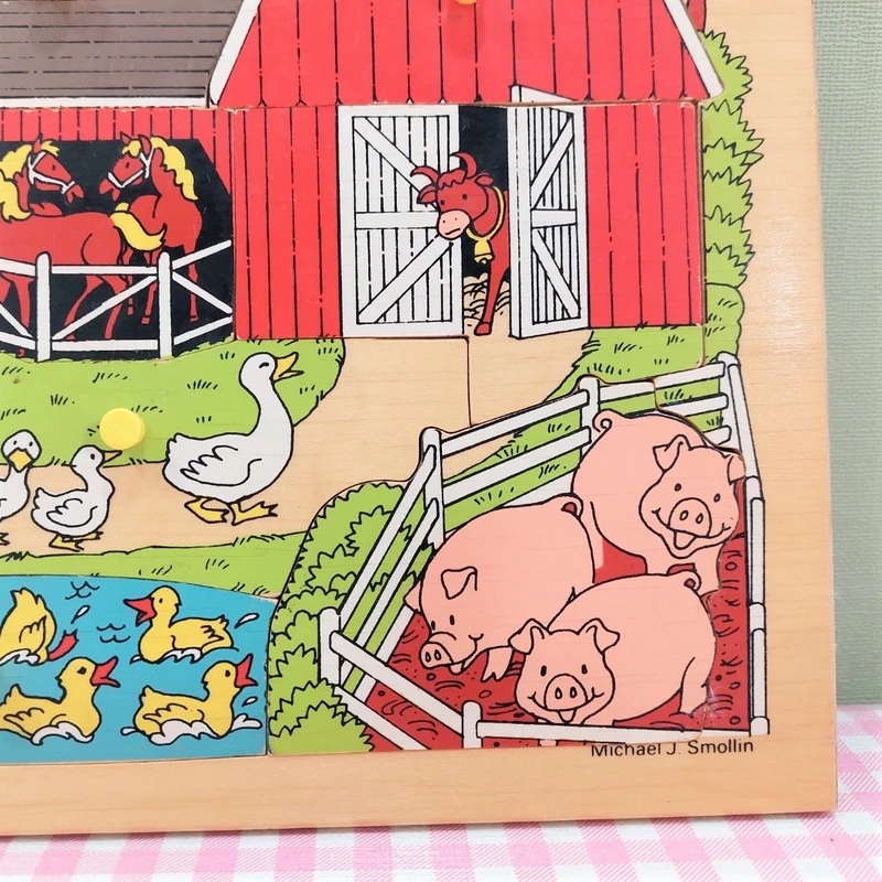Vintage Fisher Price puzzel #2711 houten puzzel boerderij  - Pick-Up & Peek Wood Puzzle 1984