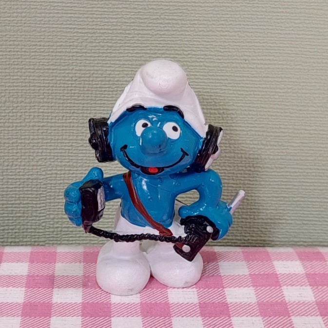 Vintage Smurf Schleich 20143 Radio koptelefoon Peyo 1982