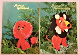 Vintage ansichtkaarten Hartelijk Gefeliciteerd speelgoedbeesten - set 2