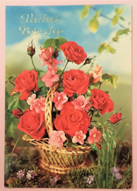 Vintage ansichtkaart Van Harte Beterschap - bloemenmand