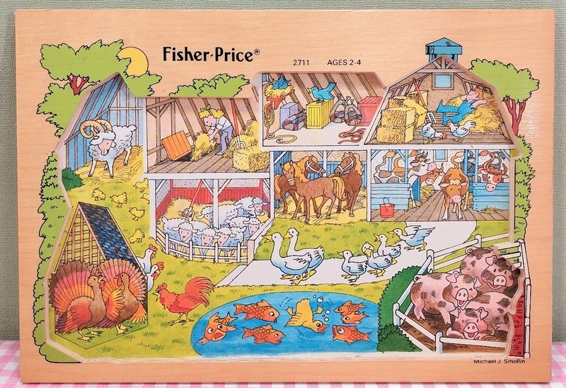 Vintage Fisher Price puzzel #2711 houten puzzel boerderij  - Pick-Up & Peek Wood Puzzle 1984