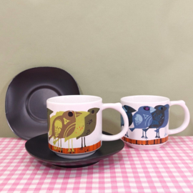 David Weidman retro family of birds 2017 Magpieline - kop en schotel set 2