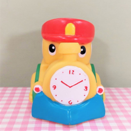 Vintage speelgoed piepfiguur gele trein
