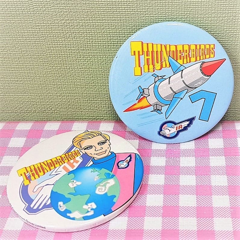 Vintage Thunderbirds buttons set van 2 – jaren 90 - Raket/Figuur