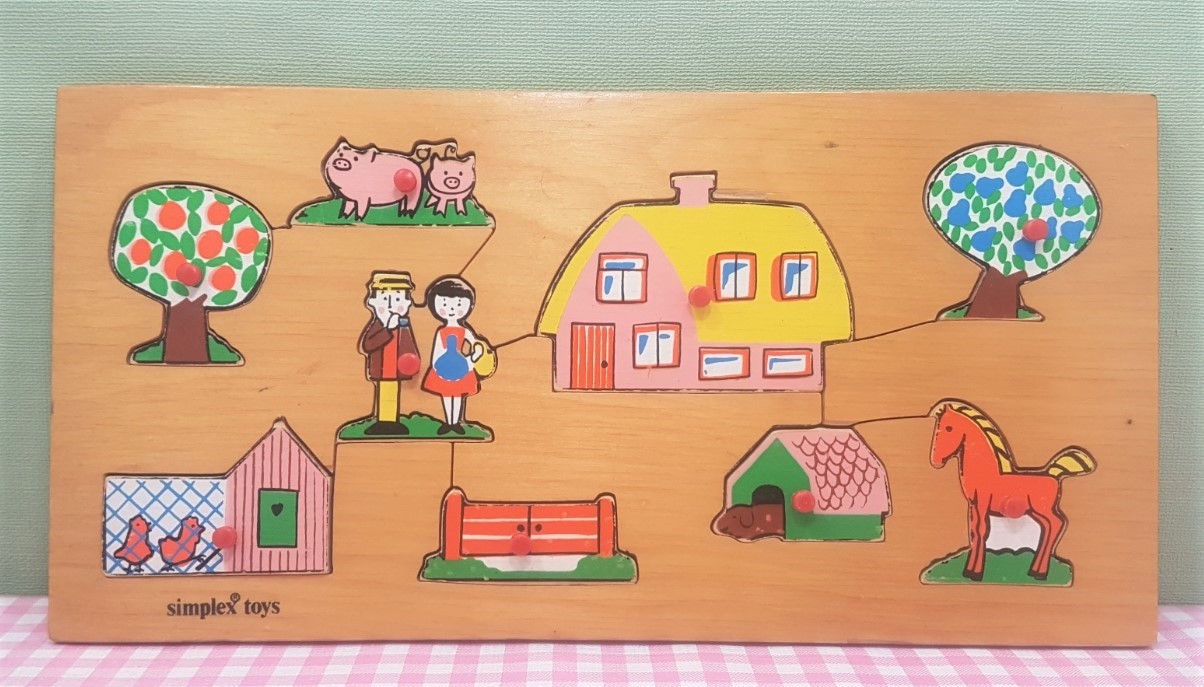 Vintage houten Simplex puzzel - Boerderij - jaren 70