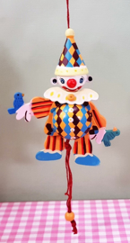 Houten trekpopje clown - 11 cm