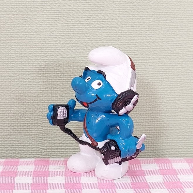 Vintage Smurf Schleich 20143 Radio koptelefoon Peyo 1982