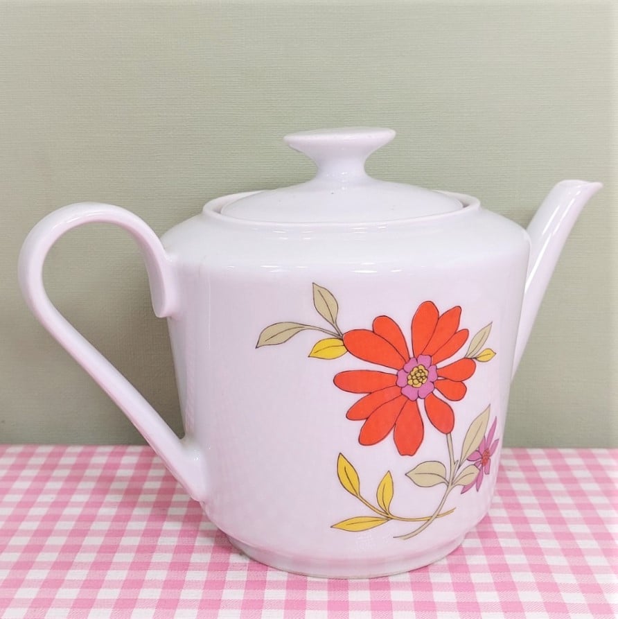 Vintage Kahla theepot gebloemd - Jaren 70 - Retro servies - 14 cm