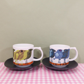 David Weidman retro family of birds 2017 Magpieline - kop en schotel set 2