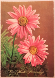 Vintage ansichtkaart Van Harte Beterschap - roze bloemen