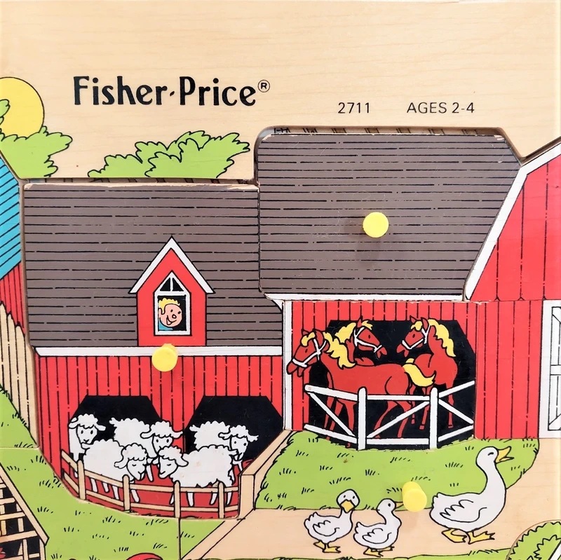 Vintage Fisher Price puzzel #2711 houten puzzel boerderij  - Pick-Up & Peek Wood Puzzle 1984