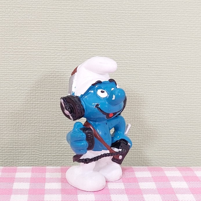 Vintage Smurf Schleich 20143 Radio koptelefoon Peyo 1982