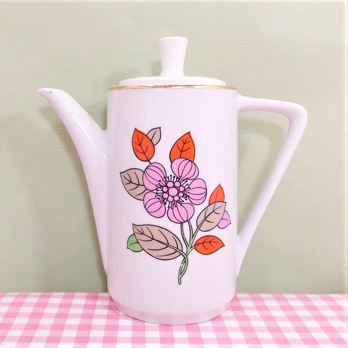 Vintage poppenserviesje gebloemd - retro Jaren 60/70 serviesje