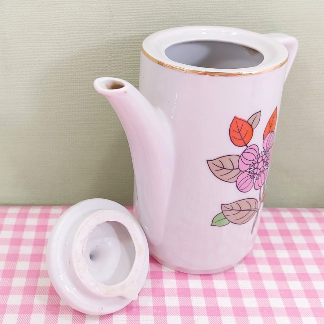 Vintage poppenserviesje gebloemd - retro Jaren 60/70 serviesje