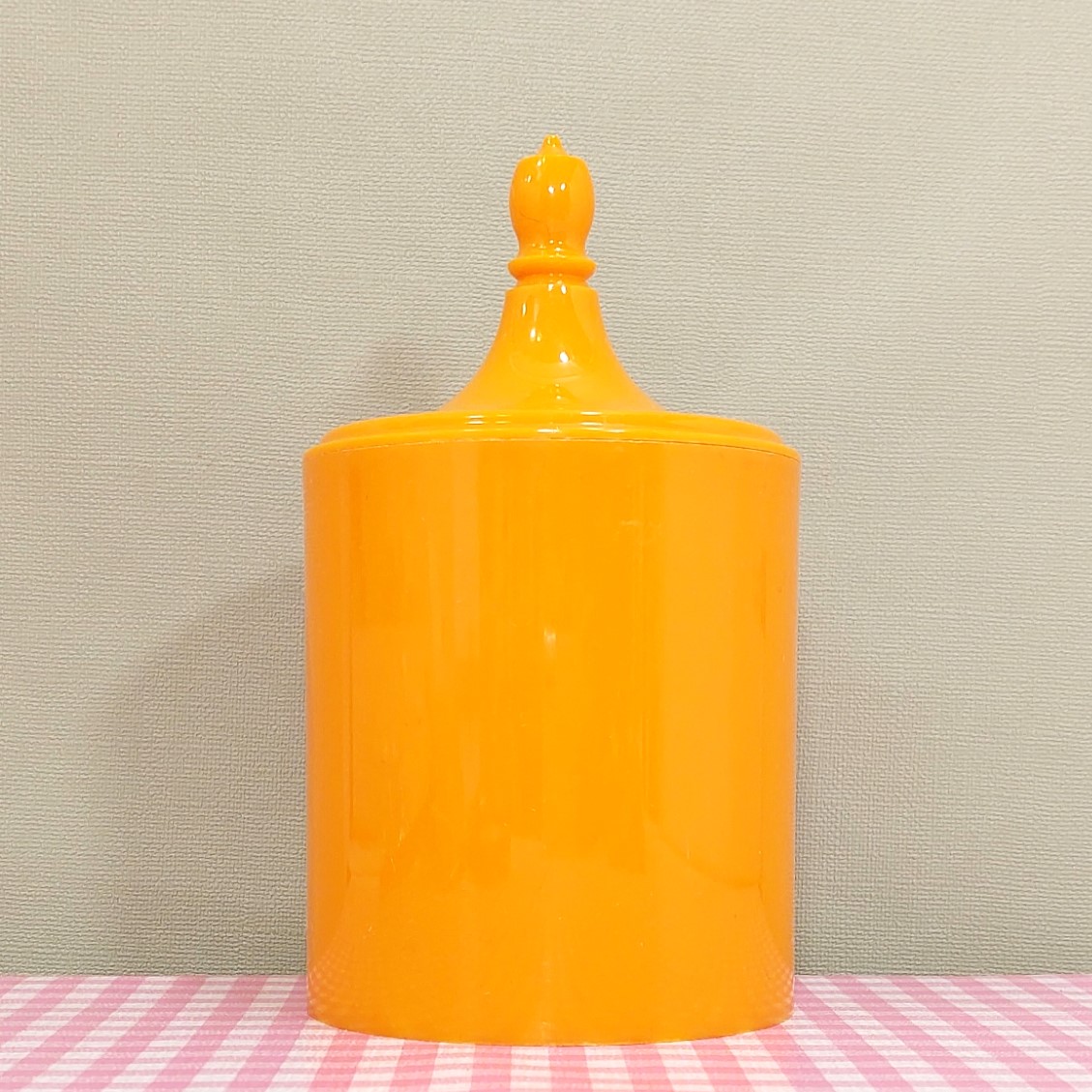 Vintage plastic pot met deksel/wattenpot geel met eend - Jaren 70 babykamer
