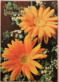 Vintage ansichtkaart Van Harte Beterschap - oranje bloemen