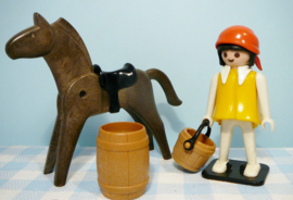 Vintage Playmobil figuur boerin met paard - Playmobil Western 1978
