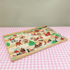 Vintage houten puzzel met kabouters in de winter - jaren 60