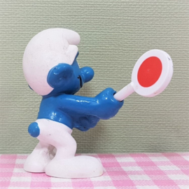 Vintage Smurf met stopbord  -  Schleich Peyo W. Germany