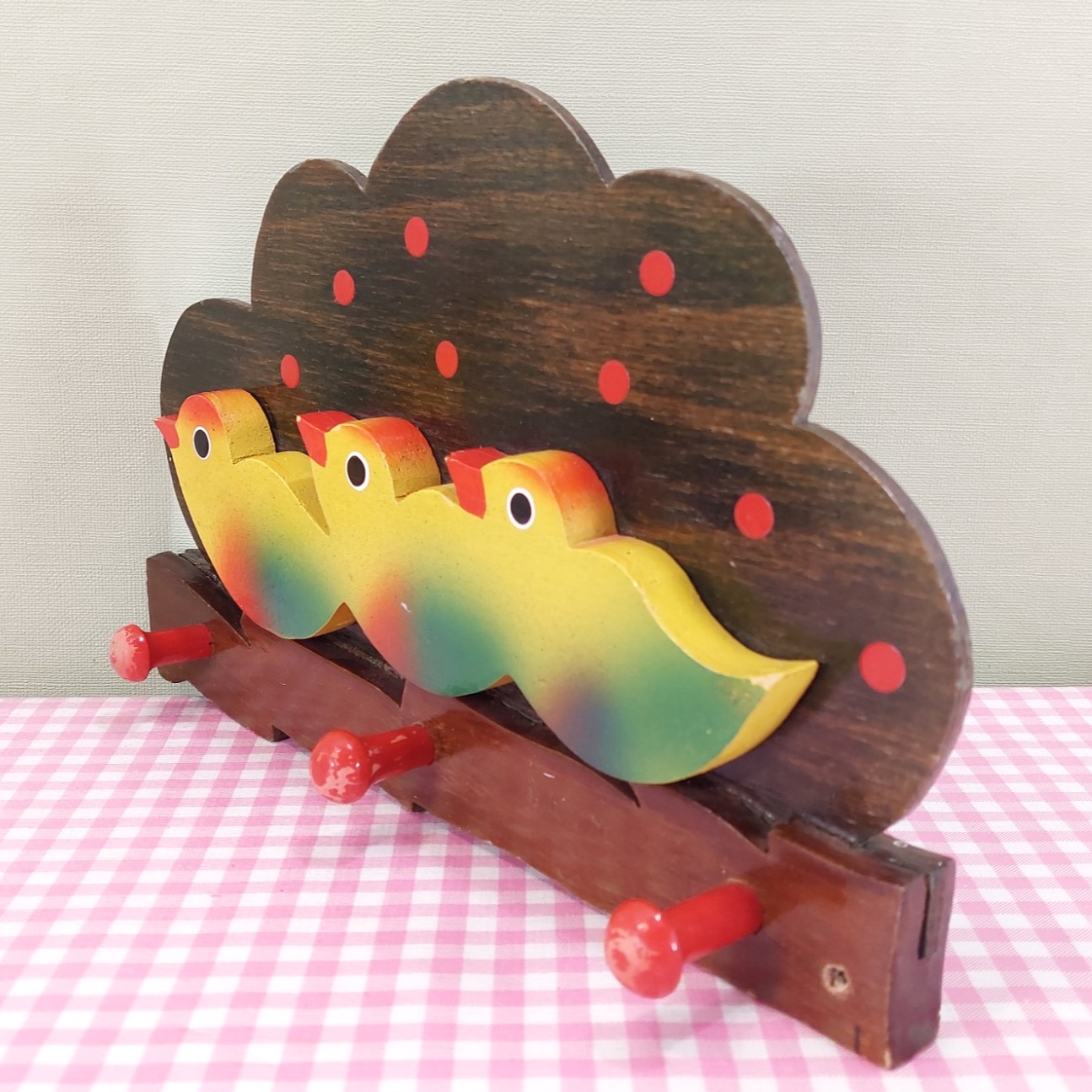 Vintage houten speelgoed - kinderkapstok met vogeltjes - Jaren 70