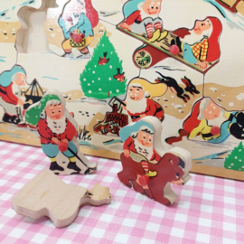 Vintage houten puzzel met kabouters in de winter - jaren 60