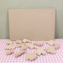 Vintage houten puzzel met kabouters in de winter - jaren 60
