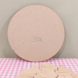 Vintage Simplex ronde houten puzzel - stad met gebouwen