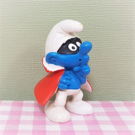 Vintage Smurf met rode cape en masker  -  Schleich Peyo 1966 Germany