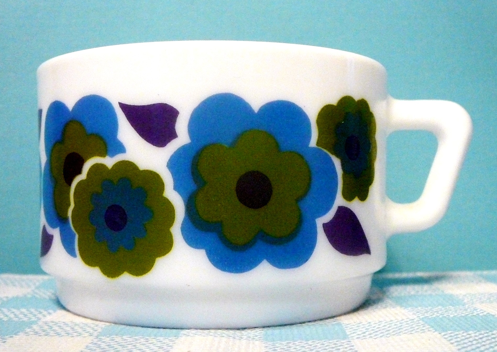 Vintage Arcopal France Lotus  servies - kopje blauw/groen - Jaren 70
