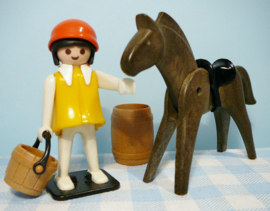 Vintage Playmobil figuur boerin met paard - Playmobil Western 1978