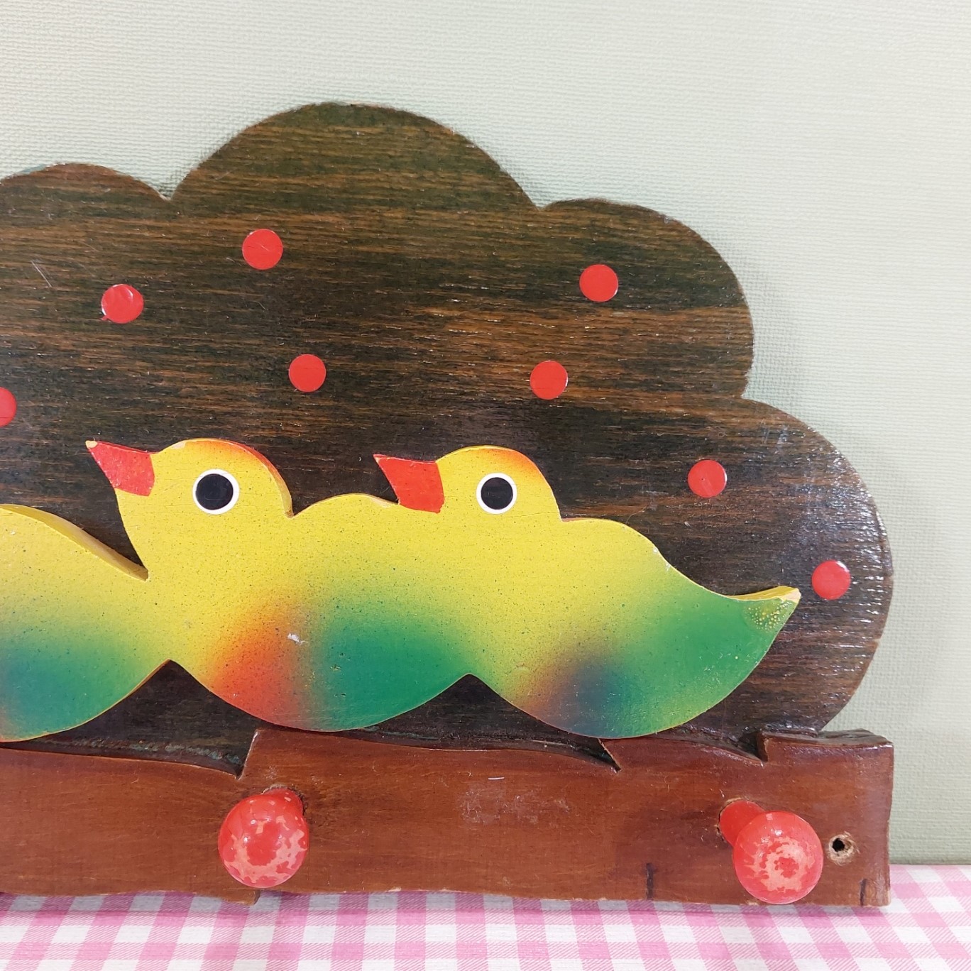 Vintage houten speelgoed - kinderkapstok met vogeltjes - Jaren 70
