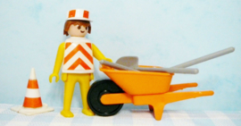 Vintage Playmobil 3313 wegwerker of bouwvakker met kruiwagen - 1974