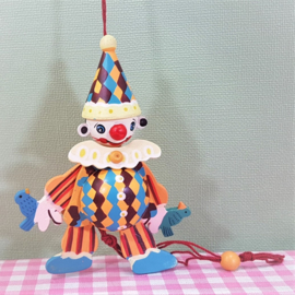 Houten trekpopje clown - 11 cm