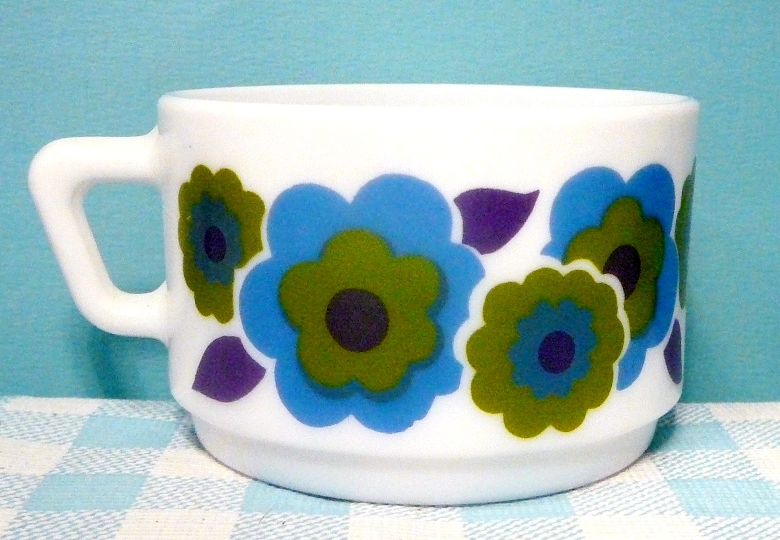 Vintage Arcopal France Lotus  servies - kopje blauw/groen - Jaren 70