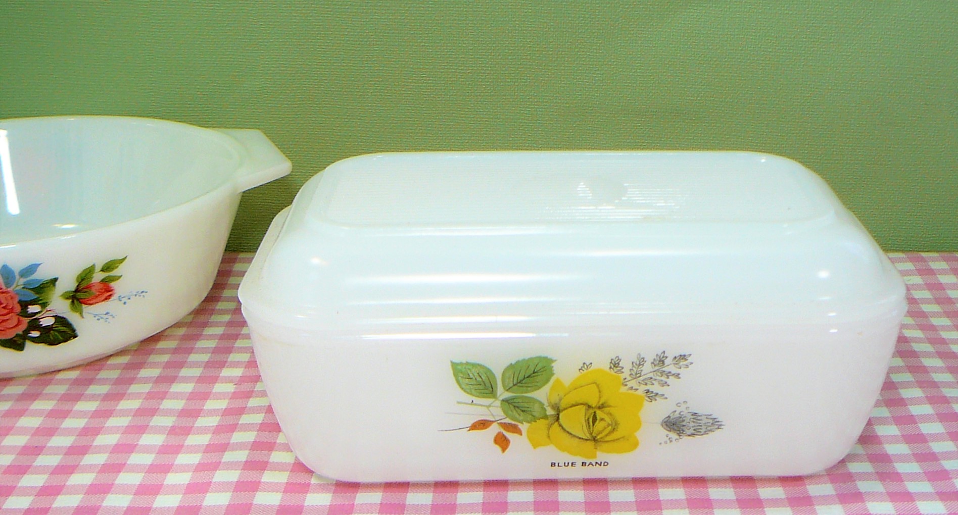 Vintage Arcopal France servies - Blue Band botervloot