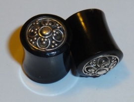 Stretcher Plug Horn Silver Inlay  Small 8 mm.