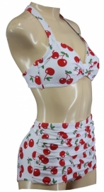 Aloha Beachwear, 50's Bikini in White Cherry in Small.