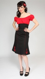 Mode Merr, Fitted Peasant Blouse in Red / Black in Large.