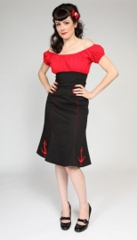 Mode Merr, Fitted Peasant Blouse in Red / Black.