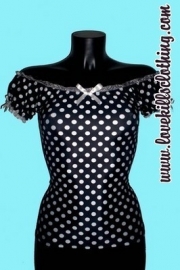 Love Kills, Black and White Polkadot Femme Fatale Top.