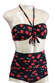 Aloha Beachwear, Bandeau Bikini Black Cherry Vintage High Waist.